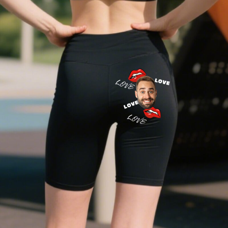 Personalized Biker Leggings Sexy Lip Love Custom Photo Design Perfect Valentine's Day Gift for Her