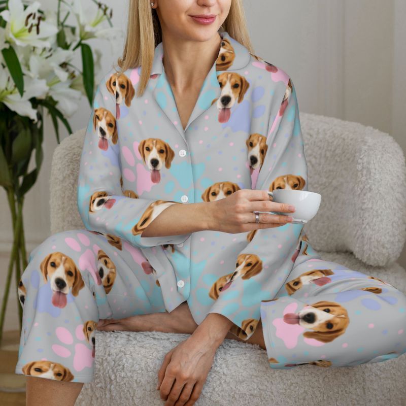 Personalized Pajamas Custom Pet Photo Colorful Pawprints Dots Design Creative Gift for Pet Lovers