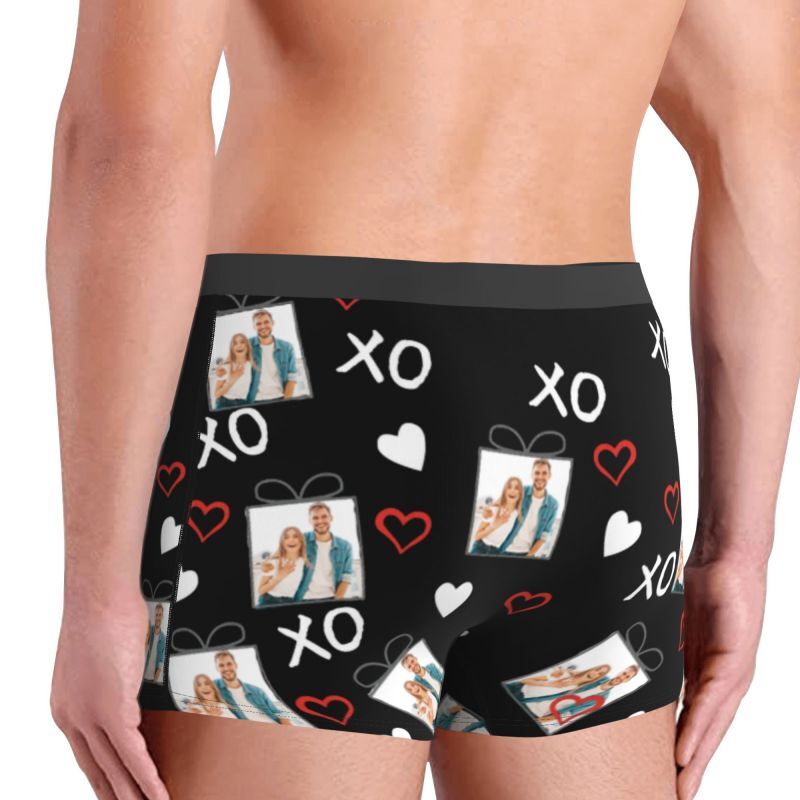 Personalized Photo Men's Underwear Boxer Briefs with Bow Pattern Romantic Gift for Boy Friend