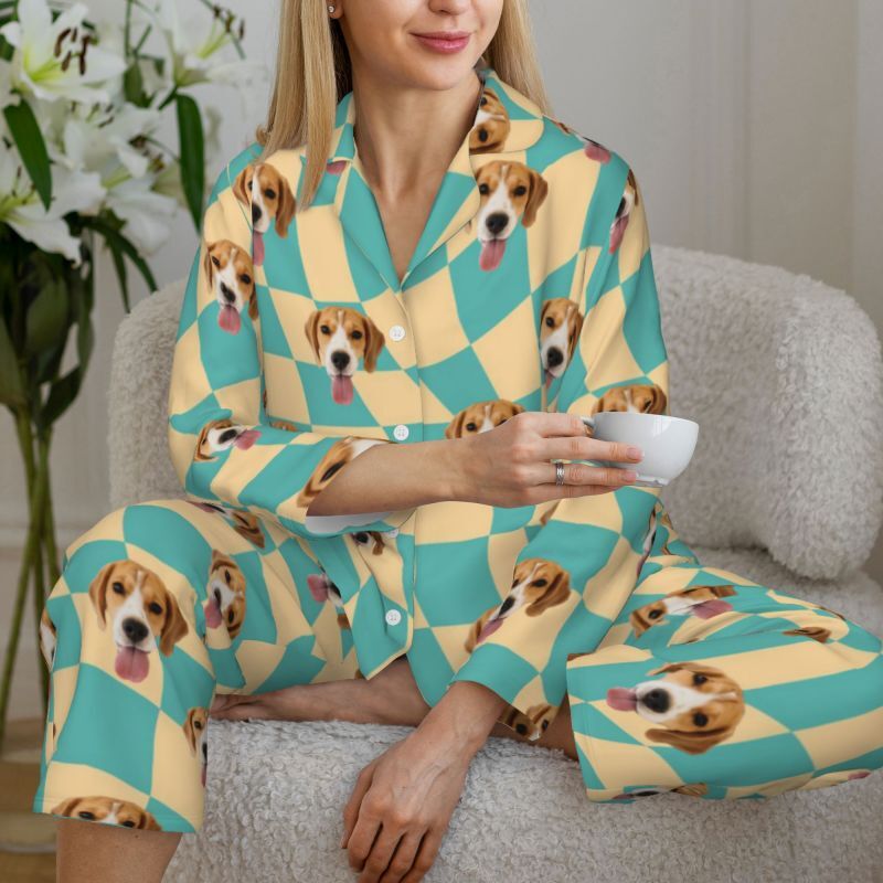 Personalized Pajamas Custom Pet Photo Flat Distorted Checkered Pattern Great Gift for Family