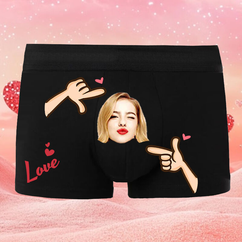 Personalized Photo Men's Underwear Boxer Briefs with Cute Action Pattern Valentine's Day Gift