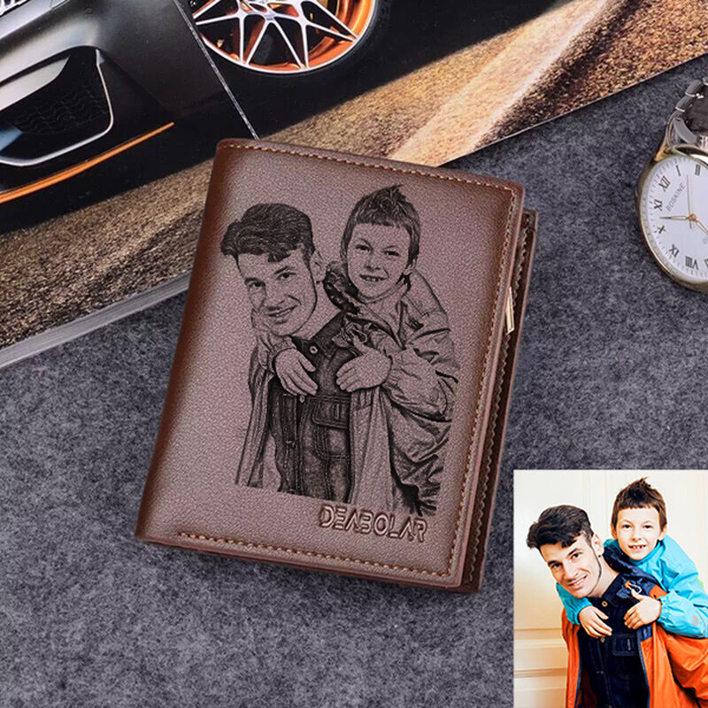 Engraved Picture Wallet Men's Trifold Vertical Wallet