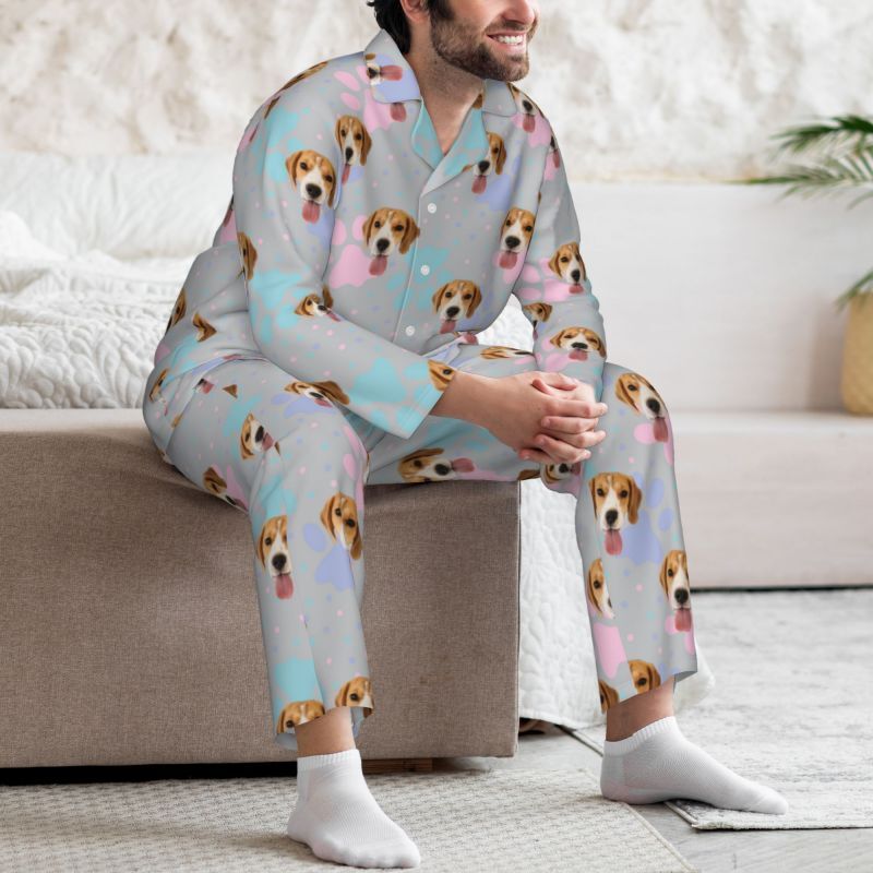 Personalized Pajamas Custom Pet Photo Colorful Pawprints Dots Design Creative Gift for Pet Lovers