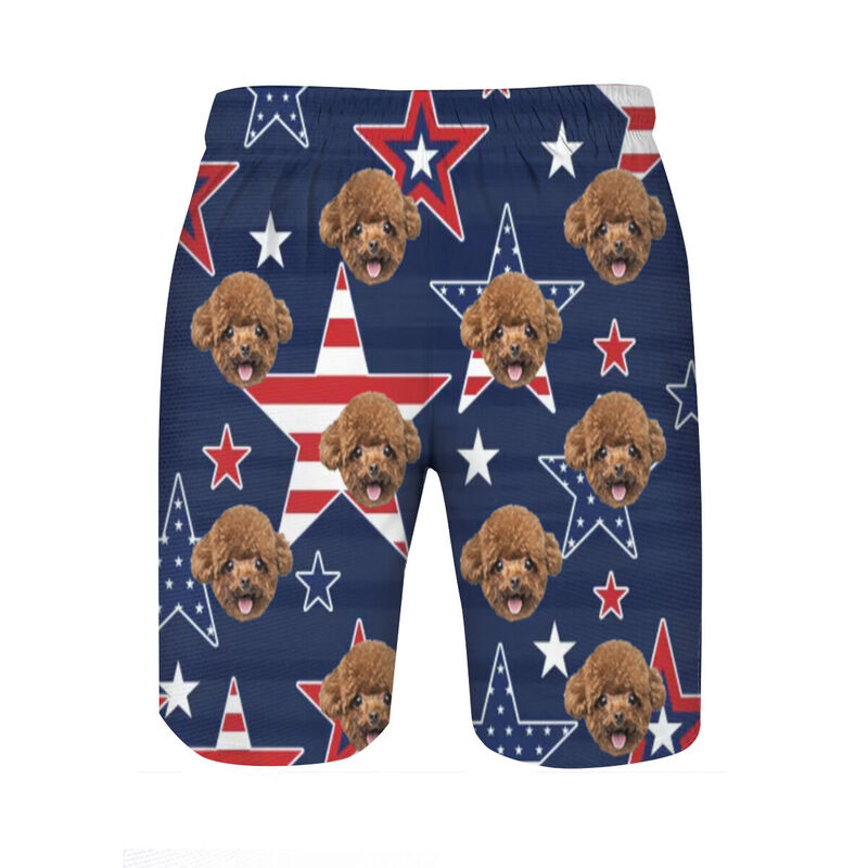 Personalized Picture Men's Beach Shorts with Flag Pattern Creative Gift for Friends