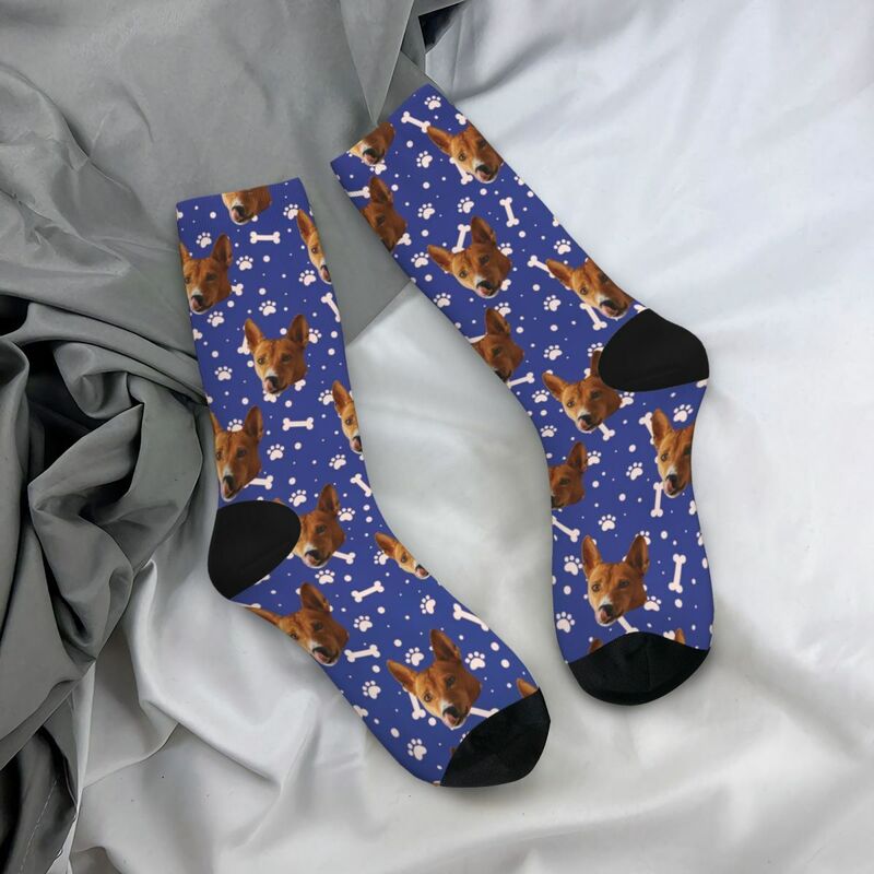Customizable Face Socks with Pet Photo and Black White Bones Prints