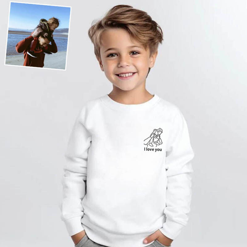 Personalized Children Embroidered Sweatshirt Custom Outline Drawing Warm Gift For Boys