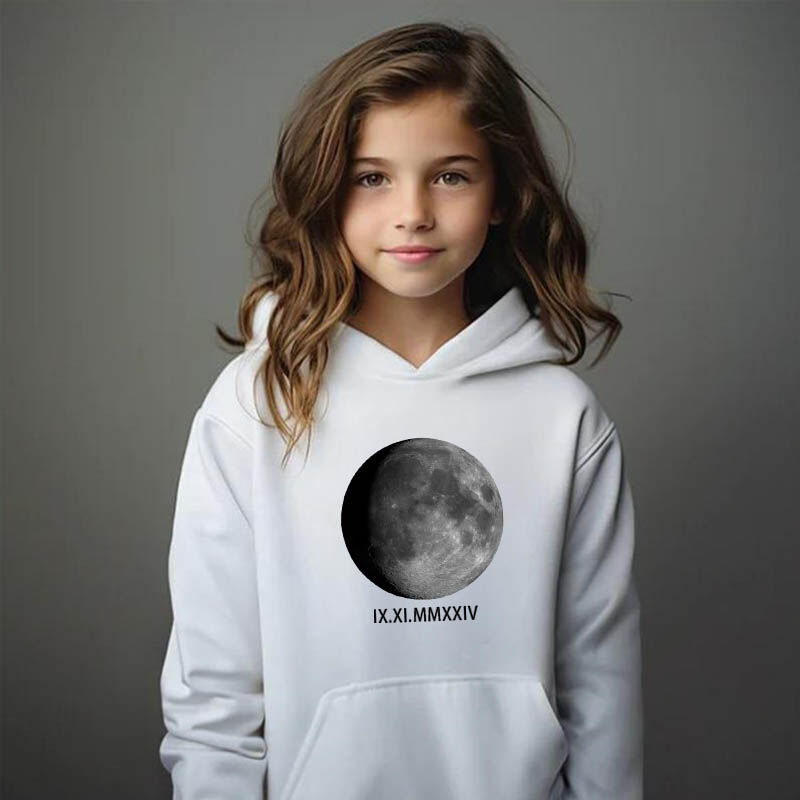 Personalized Kids Hoodie Customized Moon Phase Photo And Roman Numerals Memorial Gift For Children