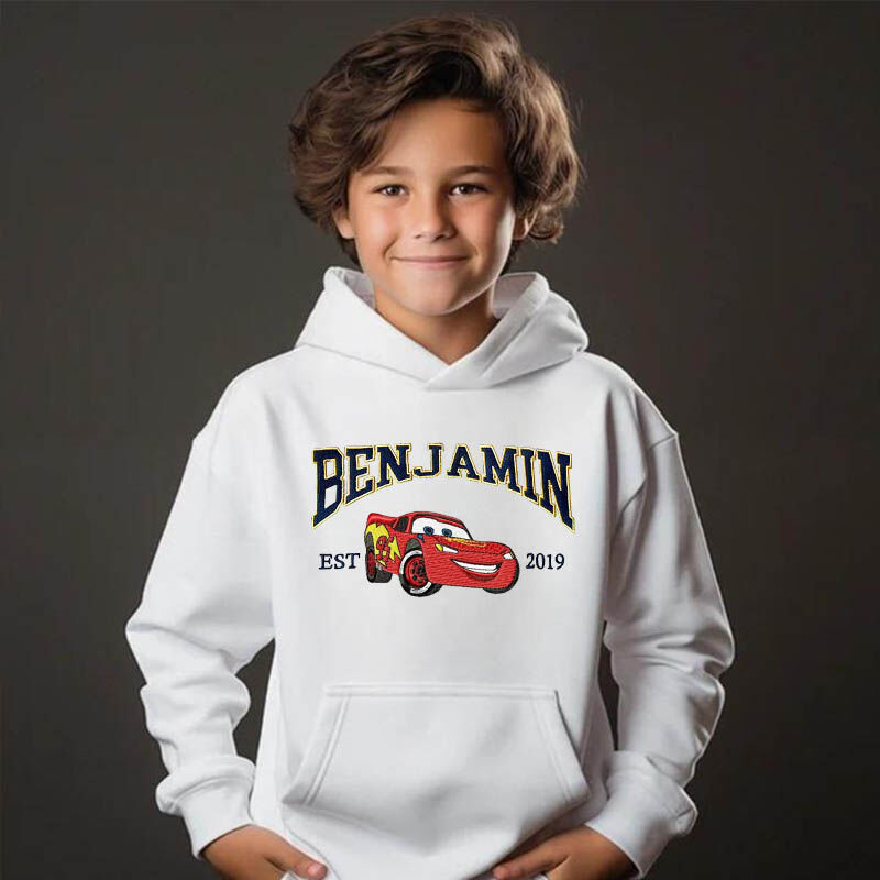 Personalized Kids Embroidered Hoodie Custom Cars Cartoon Patterns Creative Gift for Children