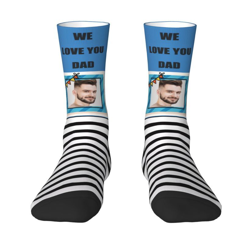 "We Love You Dad" Custom Striped Socks with Photo