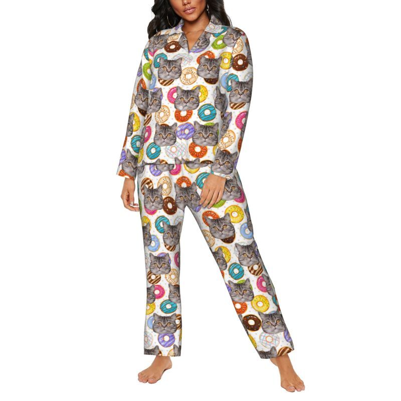 Personalized Pajamas Custom Pet Photo Colorful Donuts Pattern Design Attractive Gift for Pet Lovers