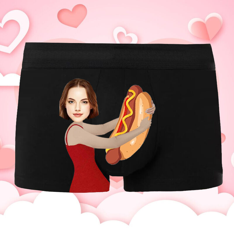 Personalized Picture Men's Underwear Boxer Briefs with Hot Dog Pattern Interesting Gift for Husband