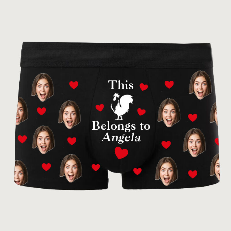 Personalized Photo Men's Underwear Boxer Briefs with Rooster Pattern Cute Valentine's Day Gift