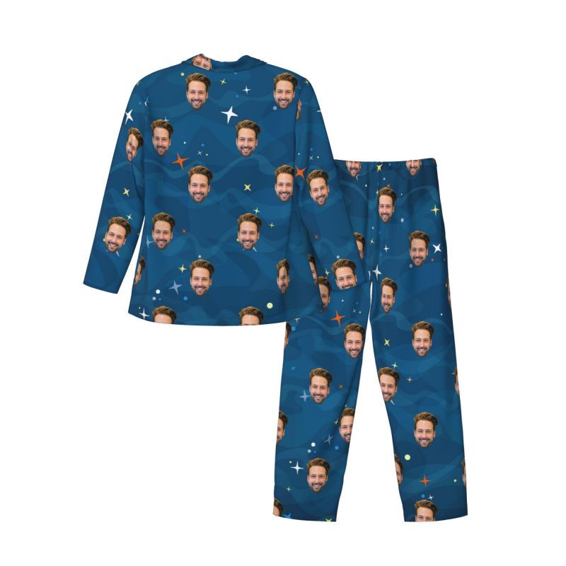 Personalized Pajamas Custom Photo Blue Starry Sky Style Pattern Design Great Gift for Him Family