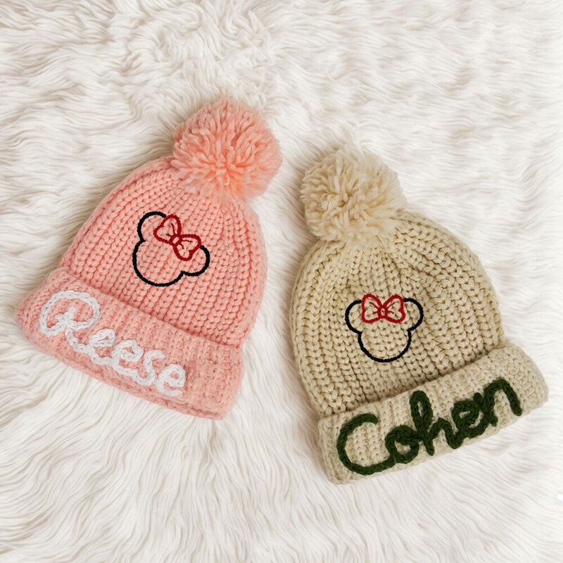 Customized Embroidered Kid's Winter Hat Cartoon Head Baby Name Beanie for Birthday