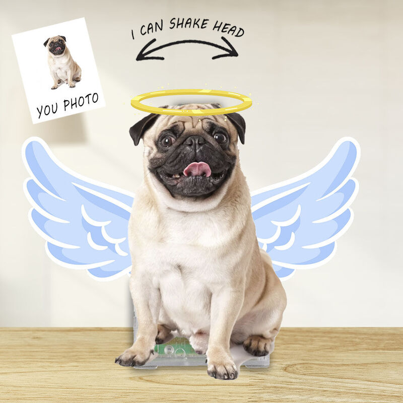 Personalized Bobblehead Acrylic Stand Custom Photo Wings Halo Design Memorial Gift for Pet Lovers