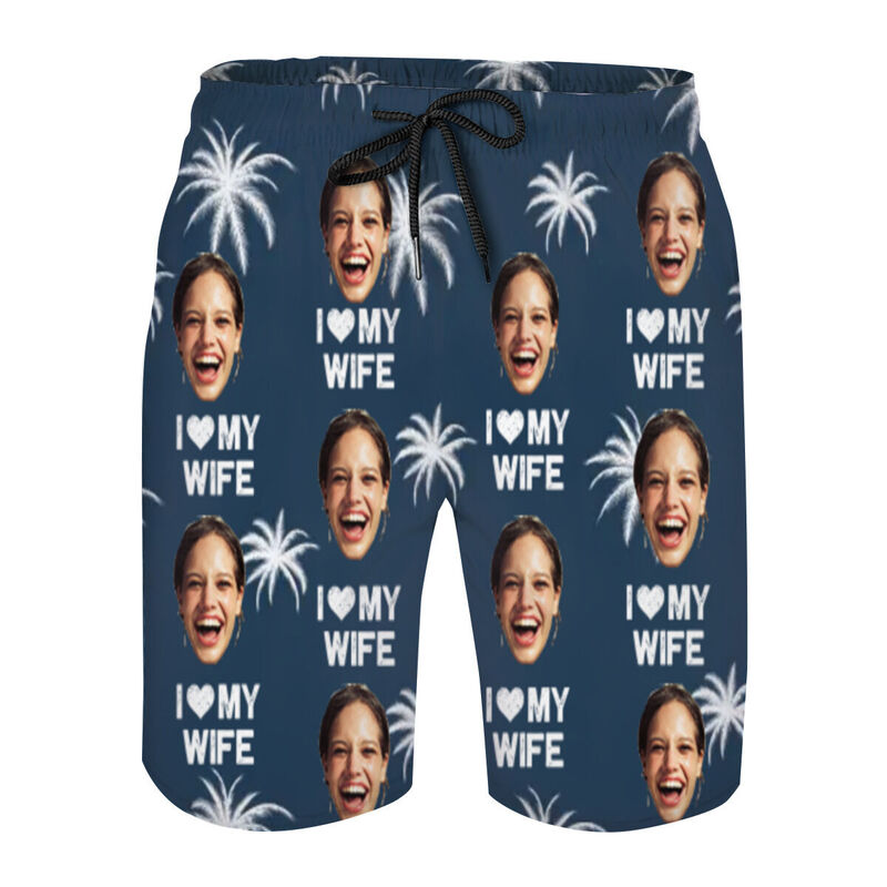 Personalized Picture Men's Beach Shorts with Tree Pattern Precious Gift for Husband