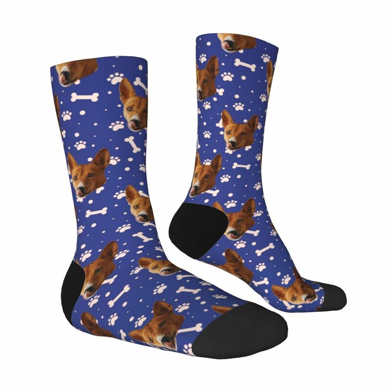 Customizable Face Socks with Pet Photo and Black White Bones Prints