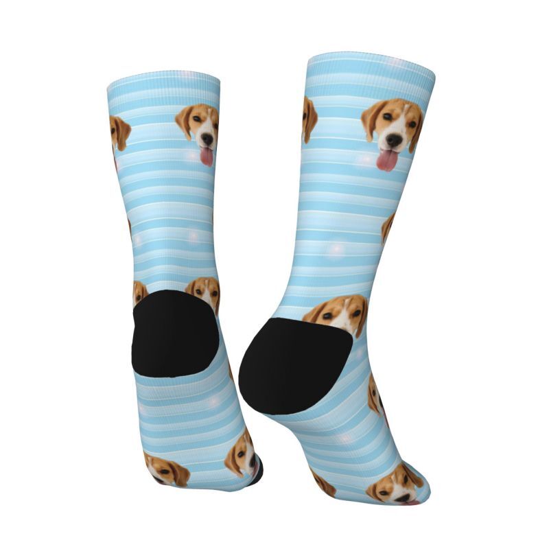 Personalized Striped Face Socks with Pet Photos Added Great Gift for Pet Lovers