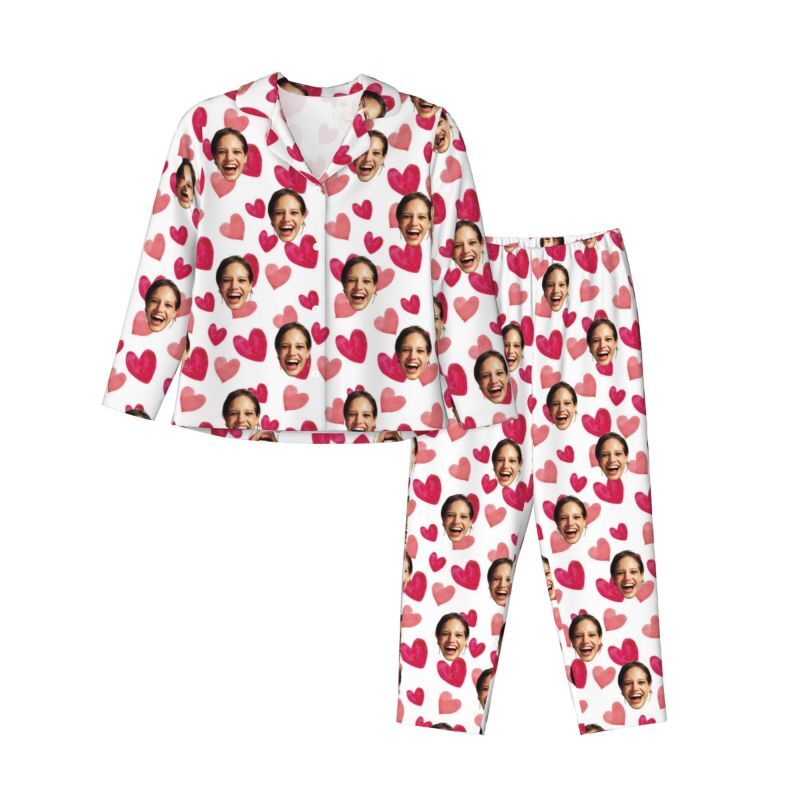 Personalized Pajamas Custom Photo Pink Love Heart Style Design Vibrant Cute Gift for Her Family