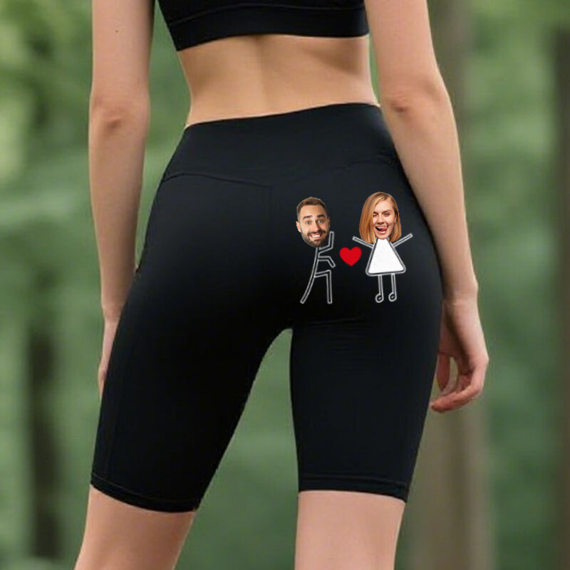 Personalized Biker Leggings Custom Couple Head Photo Love Launch Funny Design Gift for Her Lovers
