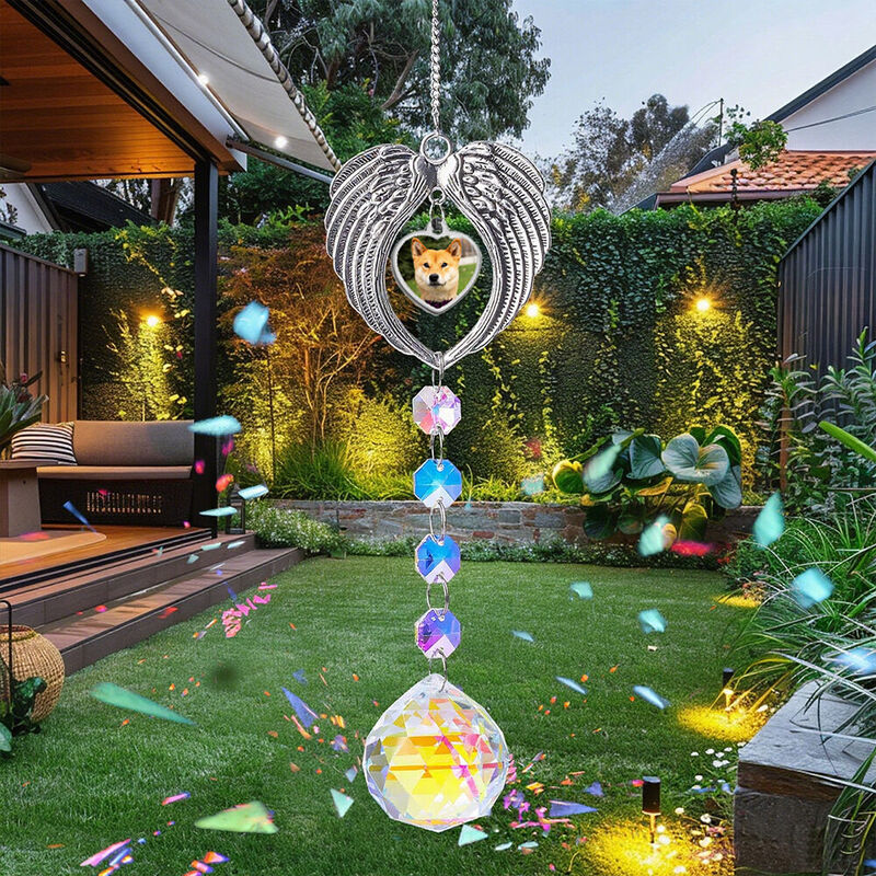 Personalized Photo Pendant Vintage Love Wings Crystal Window Light Catcher Memorial Gift for Loss