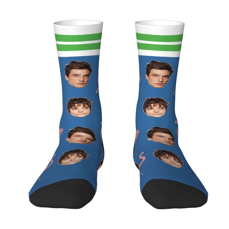 Customized Face Socks with Flamingo Print Couple Photos