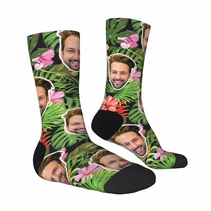 Custom Face Socks Hawaiian Style Mid-Calf Socks Perfect for Vacation