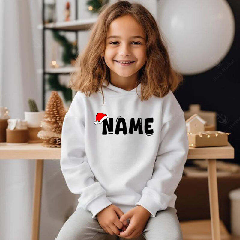 Personalized Children's Hoodie Custom Name With Christmas Hat Warm Gift For Children