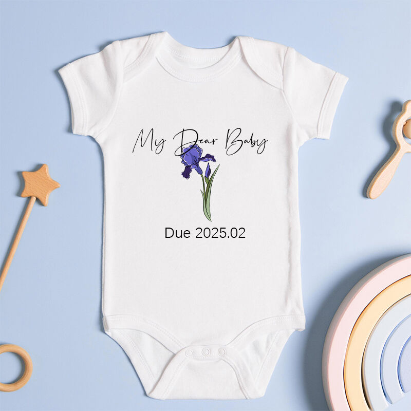 Personalized Baby Onesie Custom Birth Flowers with Due Date Exquisite Baby Shower Gift for New Mom
