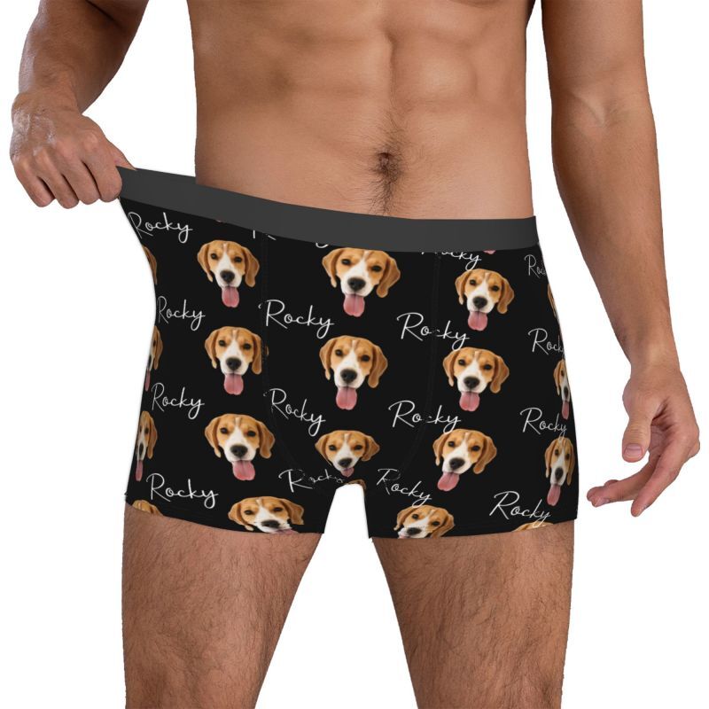 Personalized Picture Men's Underwear Boxer Briefs with Custom Name Simple Present for Pet Lover