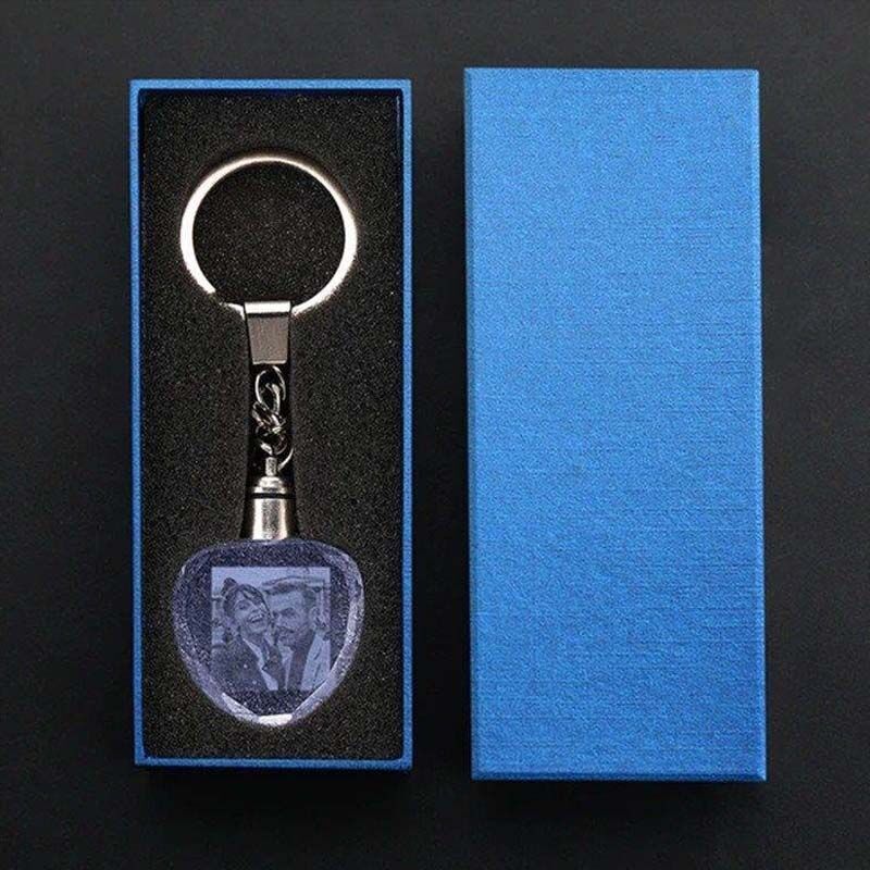 Gifts for Dad Custom Crystal Heart Shape Photo Key Chain