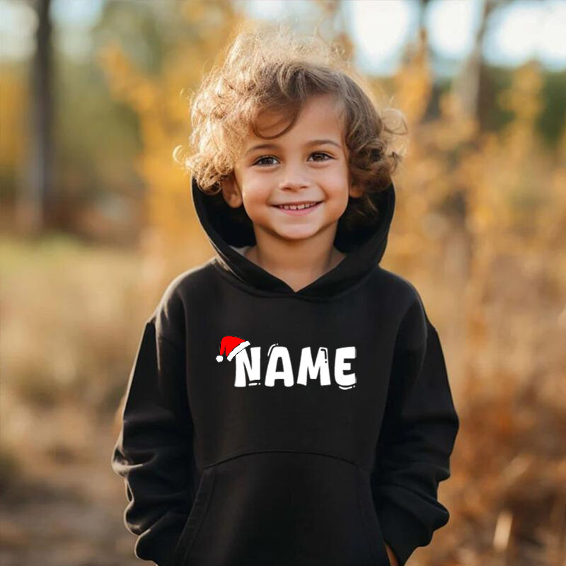 Personalized Children's Hoodie Custom Name With Christmas Hat Warm Gift For Children