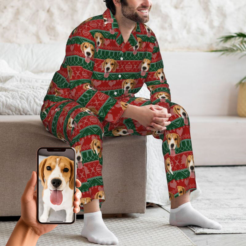 Personalized Pajamas Custom Pet Photo Classic Christmas Color Design Attractive Gift for Family