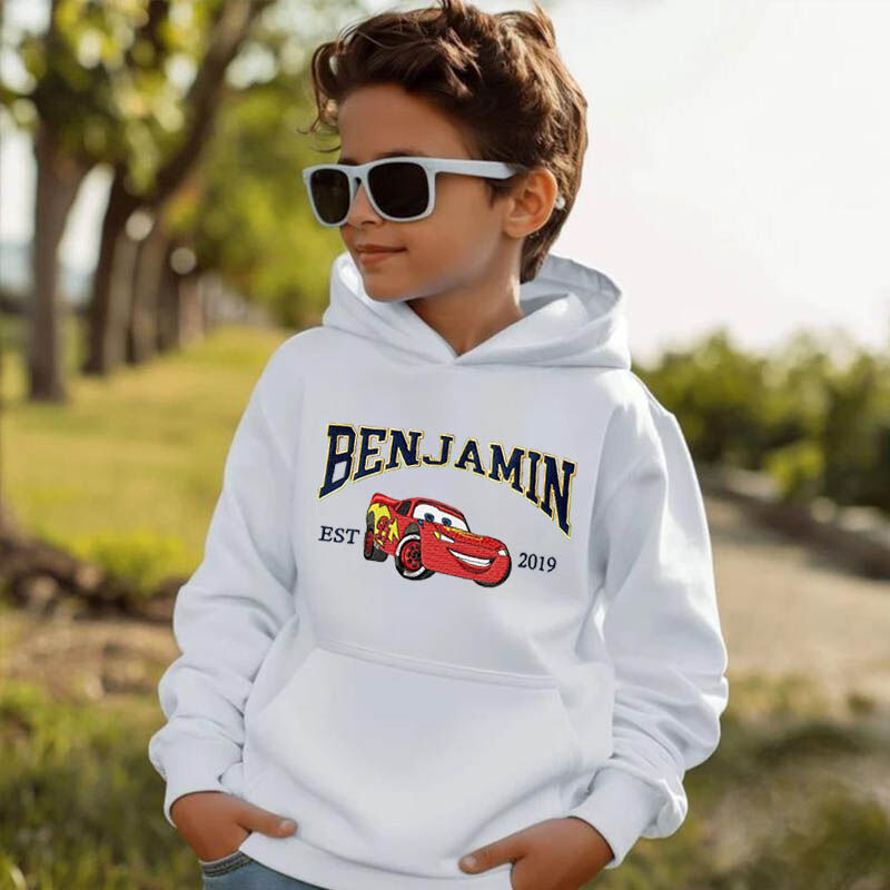 Personalized Kids Embroidered Hoodie Custom Cars Cartoon Patterns Creative Gift for Children