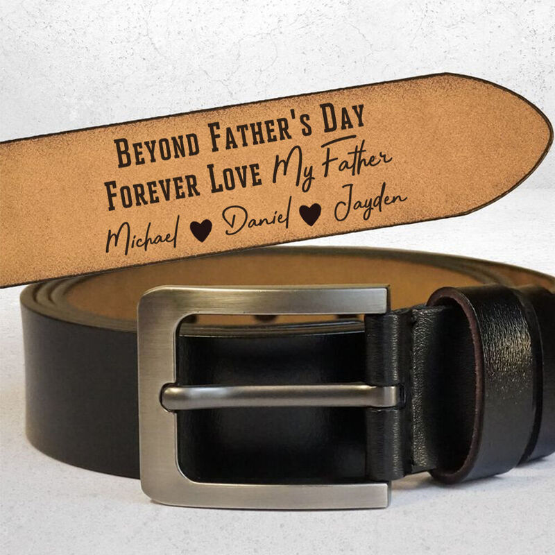 Custom Engraved Leather Belt with Custom Child’s Names Funny Birthday Gift for Dad