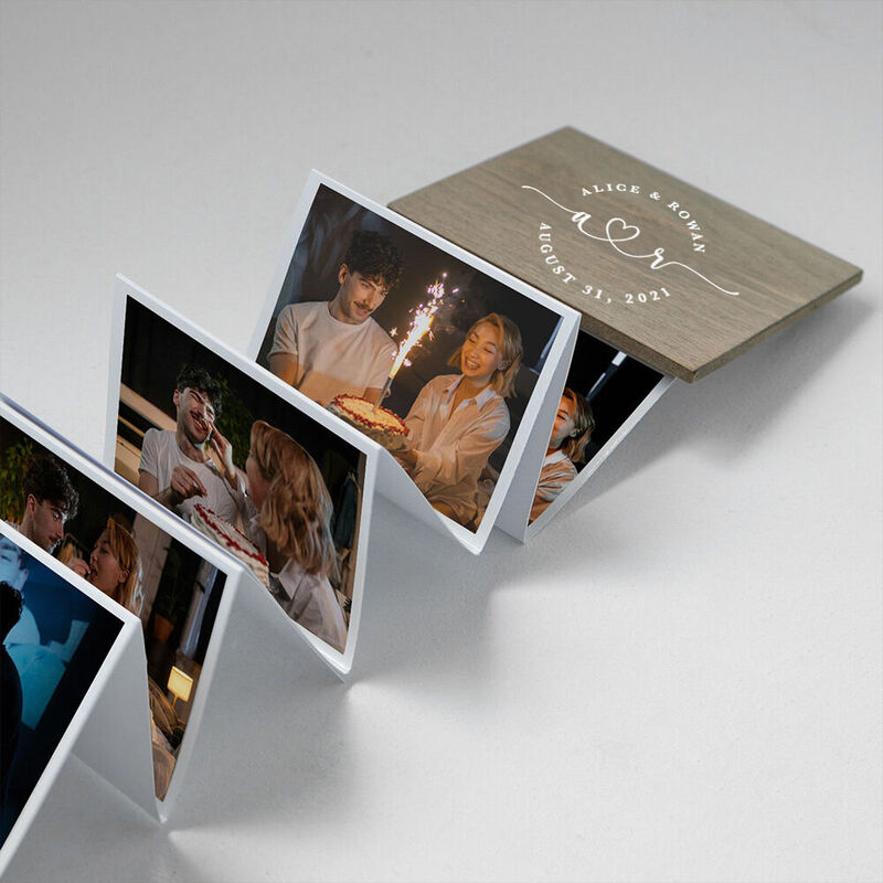 Custom Wooden Photo Box Pull out Photo Album Couple Photo Box for Valentine's Day