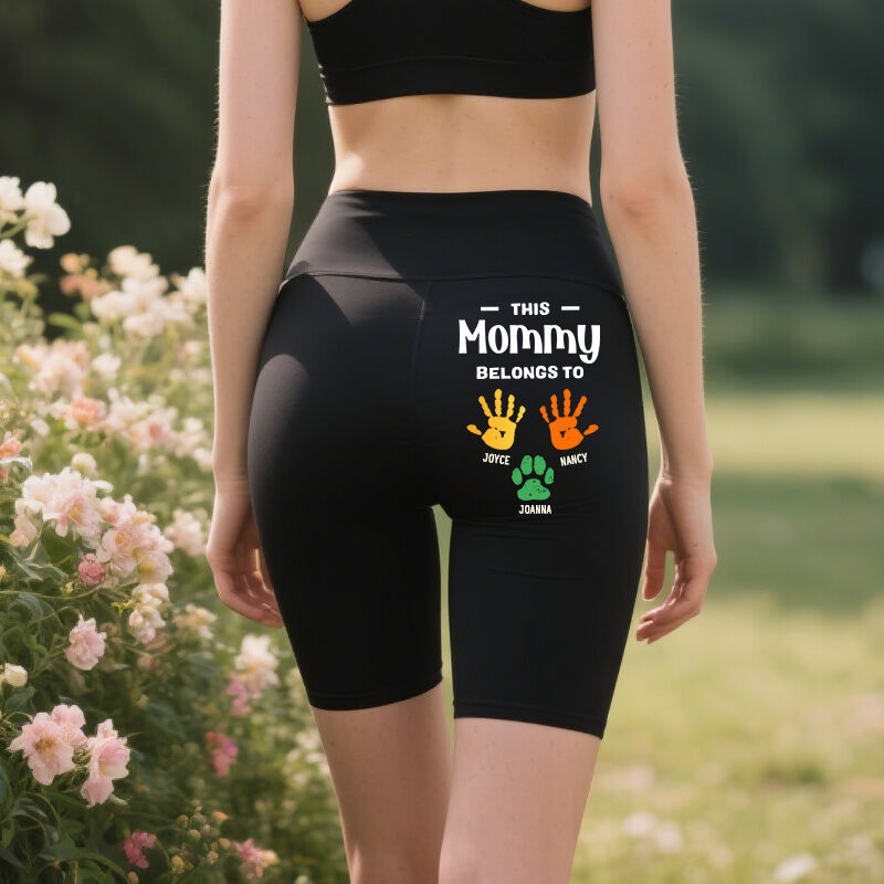Personalized Biker Leggings This Mommy Belongs To Custom Colorful Hands Design Funny Mother's Day Gift