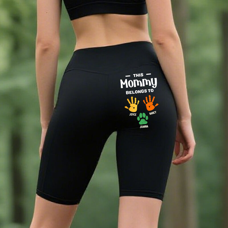Personalized Biker Leggings This Mommy Belongs To Custom Colorful Hands Design Funny Mother's Day Gift