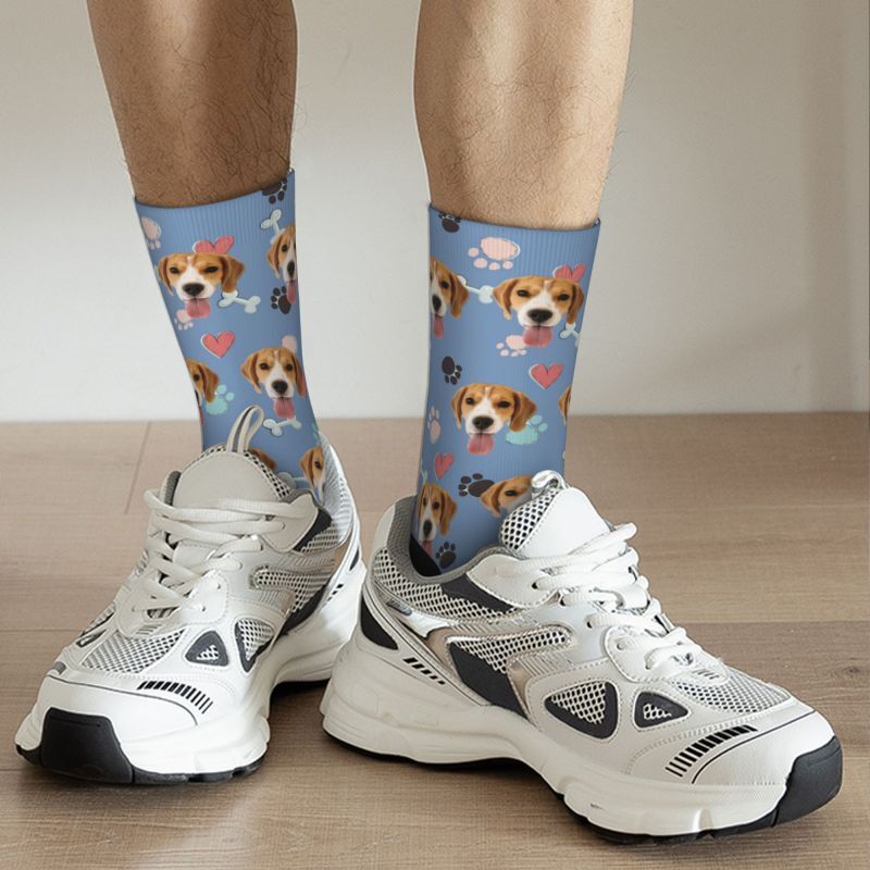 Customized Face Socks Pet Paw and Bones Print Gifts for Pet Lovers