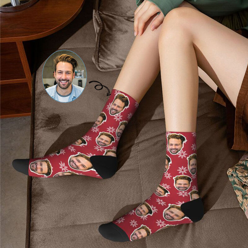 Personalized Face Socks with Snowflake Pattern Christmas Gifts for Couples