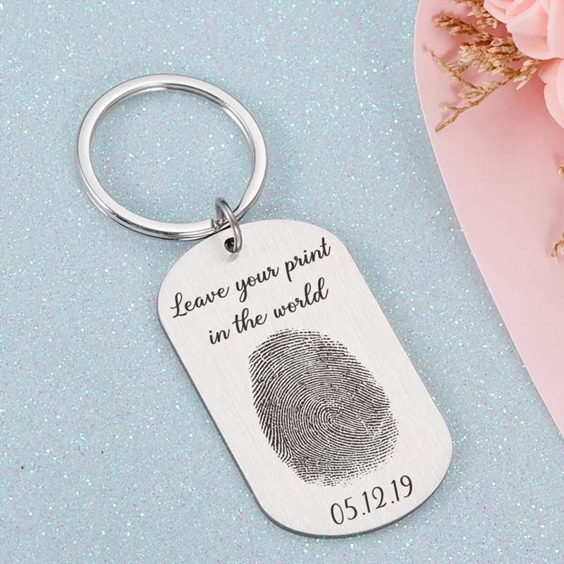 Custom Oval Engraved Fingerprint Keychain