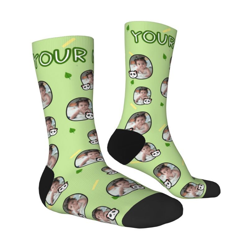 Custom Face Socks with Panda' Photo Frame Add Kid Pictures for Mom