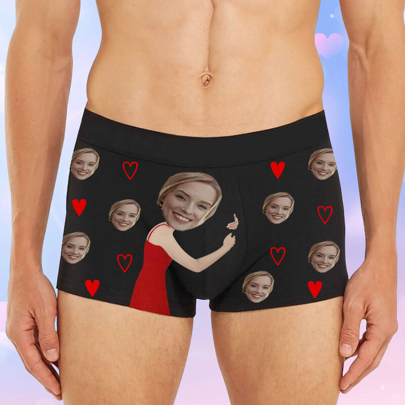 Personalized Photo Men's Underwear Boxer Briefs With Heart Pattern Best Gift for Valentine's Day