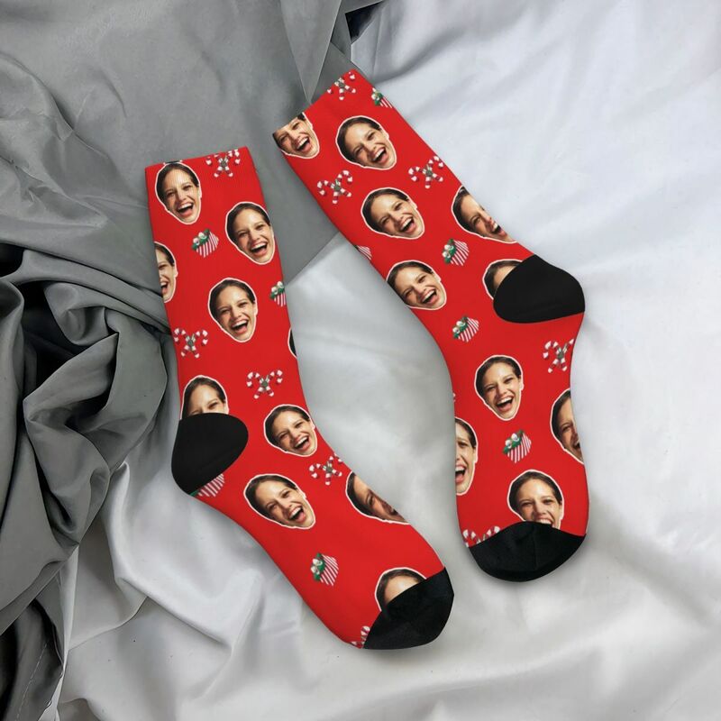 Personalized Christmas Face Socks Holiday Red Socks Gifts for Loved One