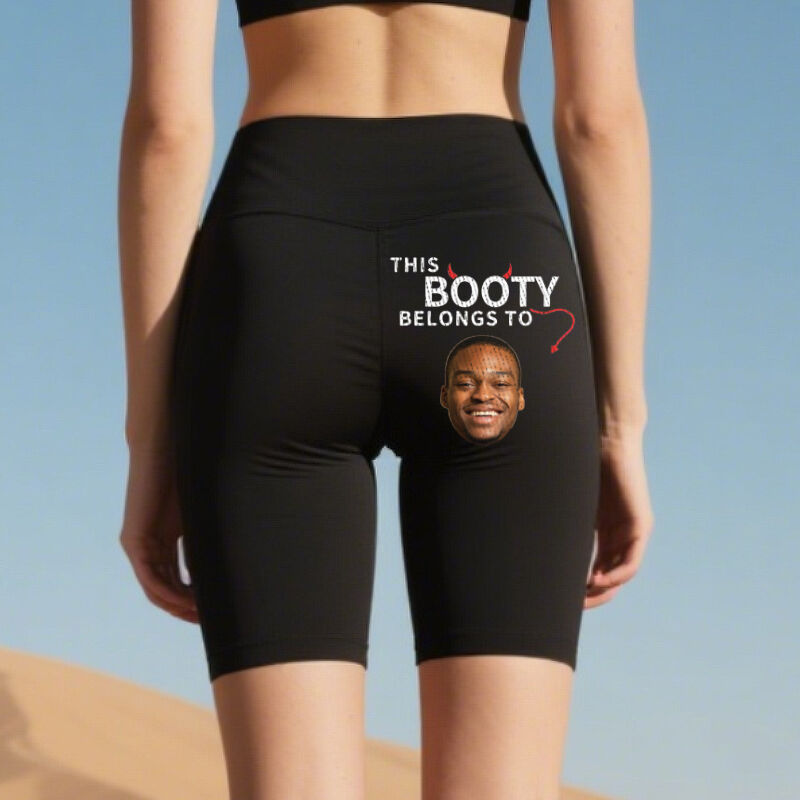 Personalized Biker Leggings This Booty Belongs To Custom Photo Funny Design Creative Gift for Her Lovers