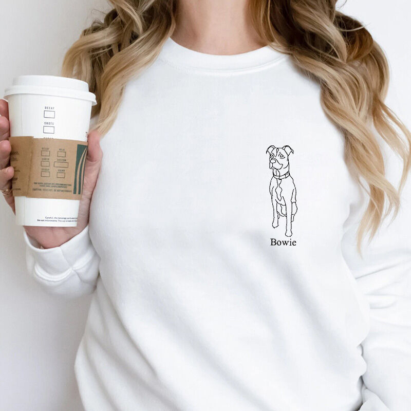 Personalized Sweatshirt Custom Embroidered Pet Contour Line Drawing Lovely Gift for Pet Lover