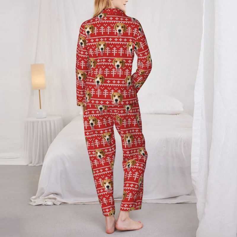 Personalized Pajamas Custom Pet Photo Festive Red Stripes Design Christmas Gift for Pet Lovers
