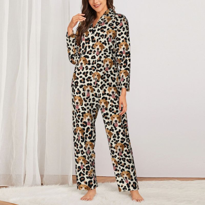 Personalized Pajamas Custom Pet Photo Leopard Print Stylish Design Perfect Gift for Her Family