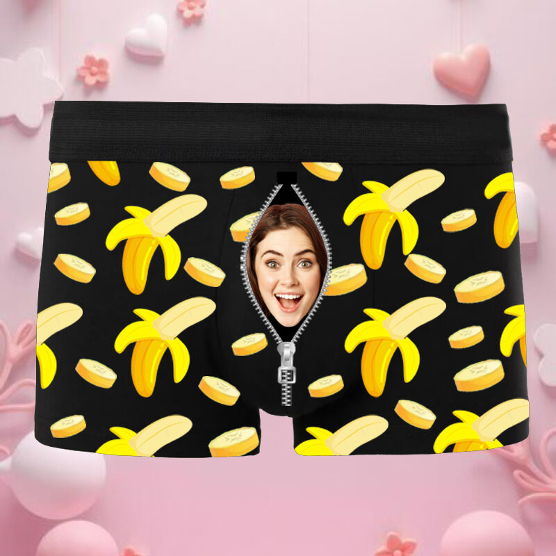 Personalized Photo Men's Underwear Boxer Briefs with Banana Pattern Funny Gift for Valentine's Day