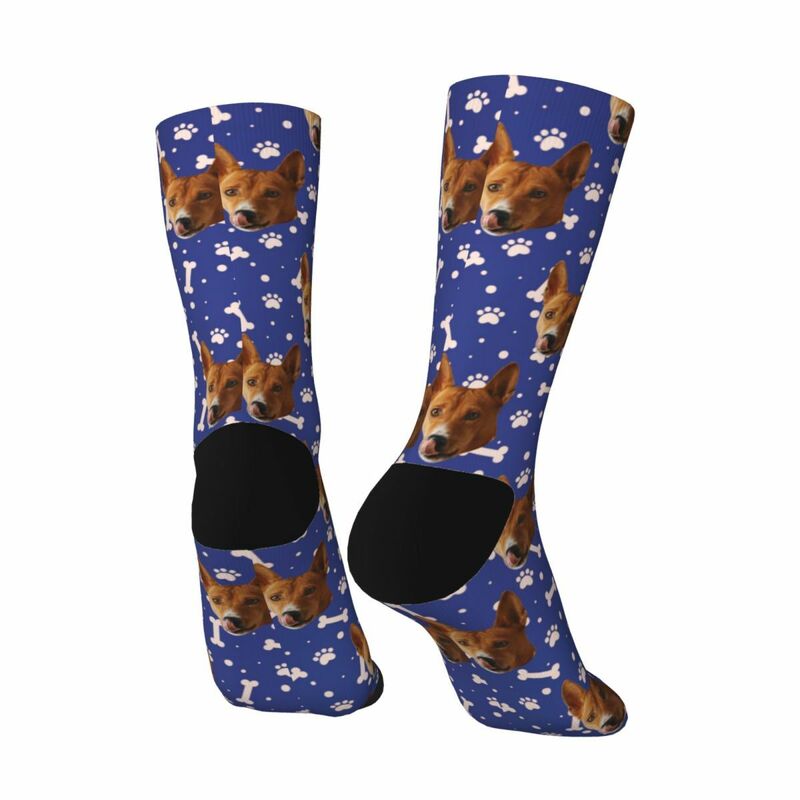 Customizable Face Socks with Pet Photo and Black White Bones Prints